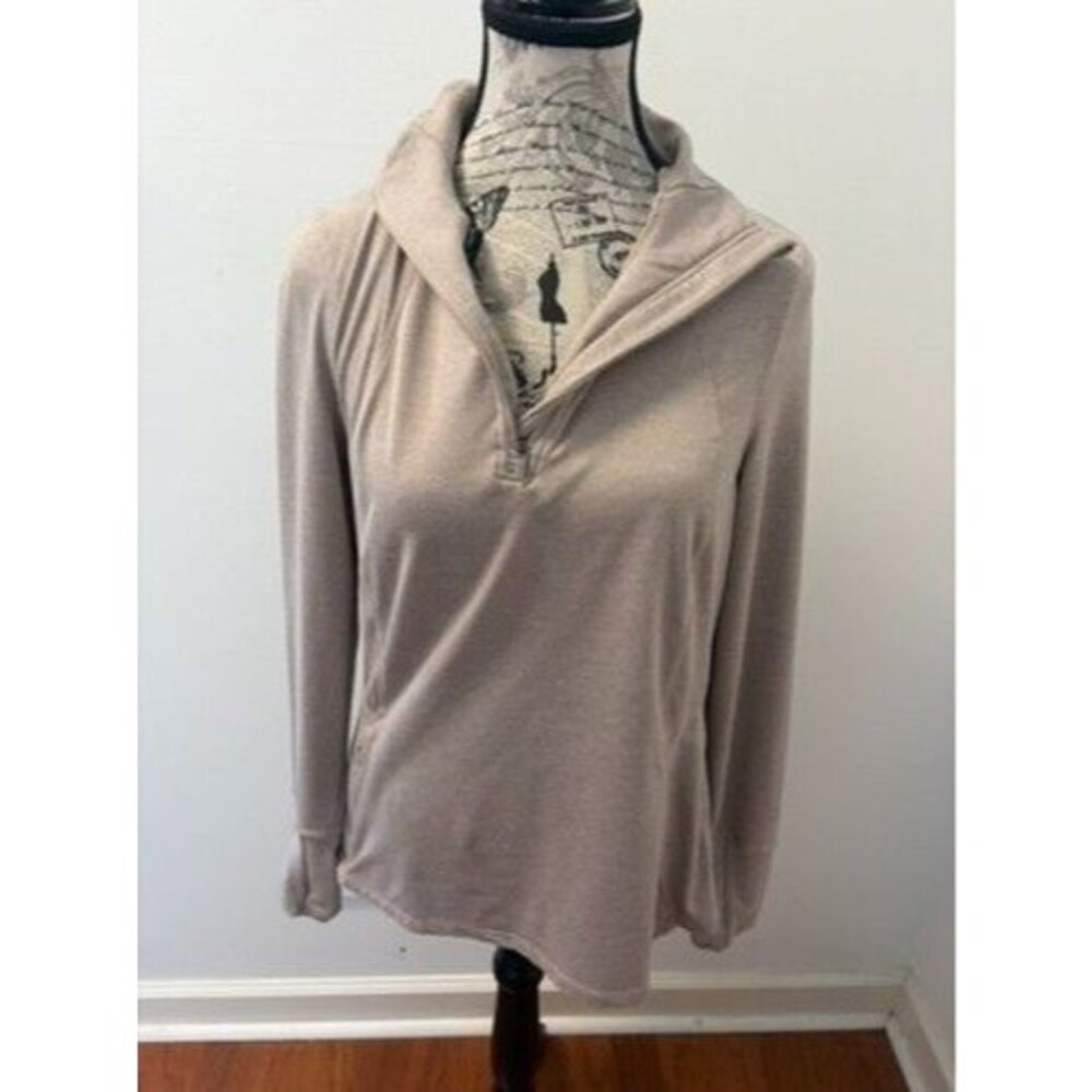 Danskin Style 4057 Women's Hoodie S Tan Recycled Polyester Blend Zip Size Front